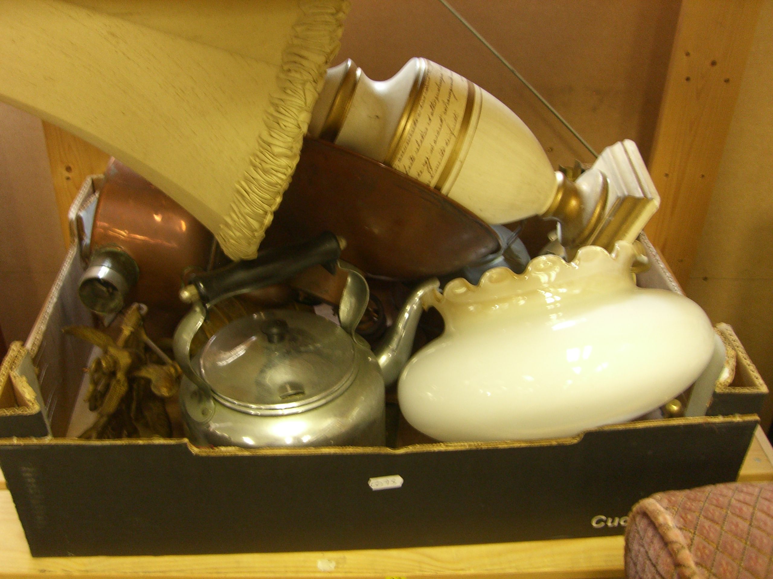 Two copper samovars, an antique copper hunting horn,a chandelier and candlesticks. and a box of - Image 2 of 2