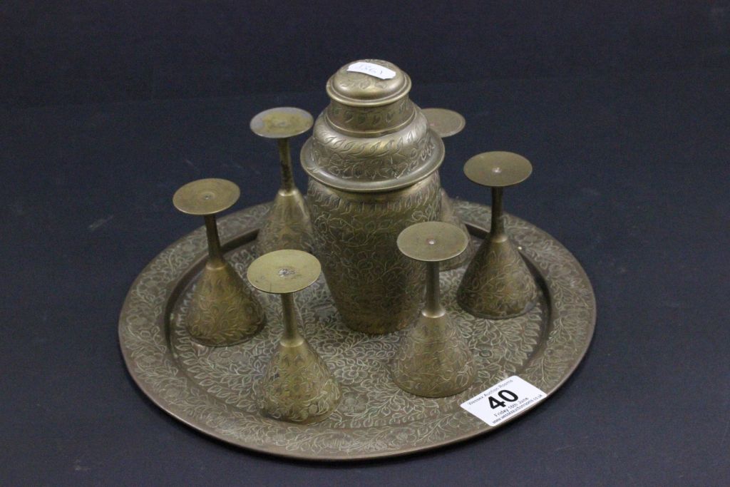 Indian brass cocktail set with tray