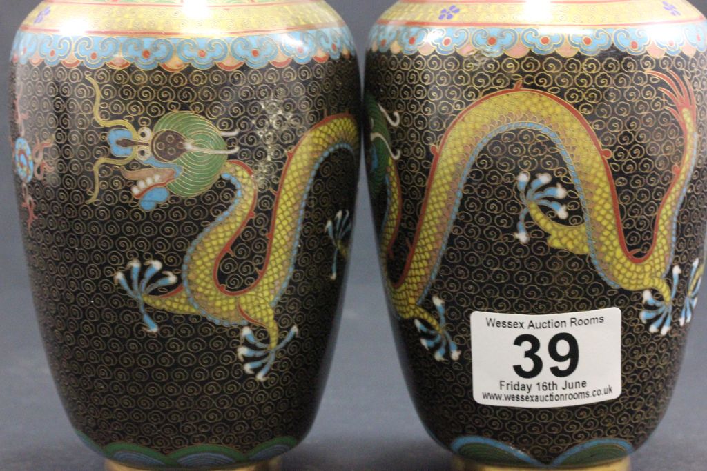 Pair of Chinese Cloisonne vases with dragon decoration - Image 2 of 4