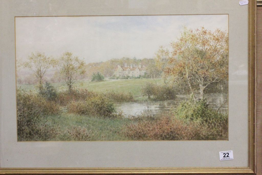 Large framed & glazed landscape country house watercolour signed C Gregory