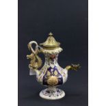 19th Century Derby coffee pot with brass dragon head spout & seahorse handle