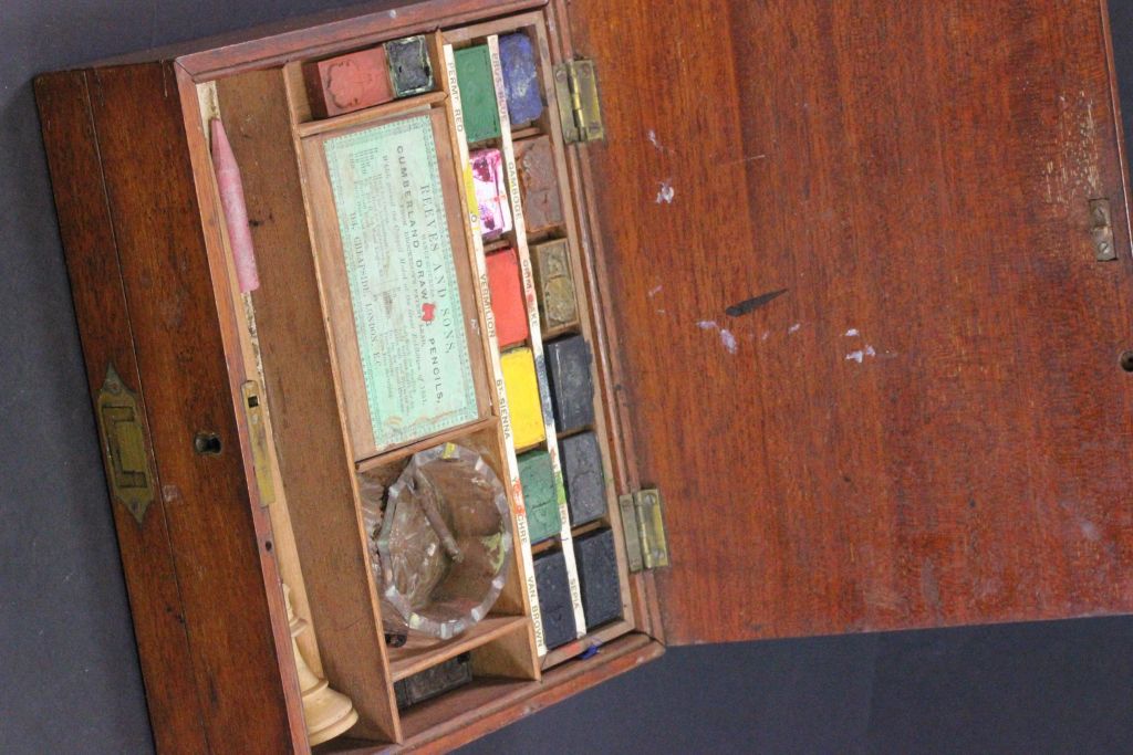 Vintage Reeves & Sons mahogany artists box with contents - Image 3 of 4