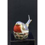 Royal Crown Derby paperweight Robin Nesting, boxed with silver stopper