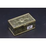 Brass cigarette box with Art Nouveau design and wooden lined interior