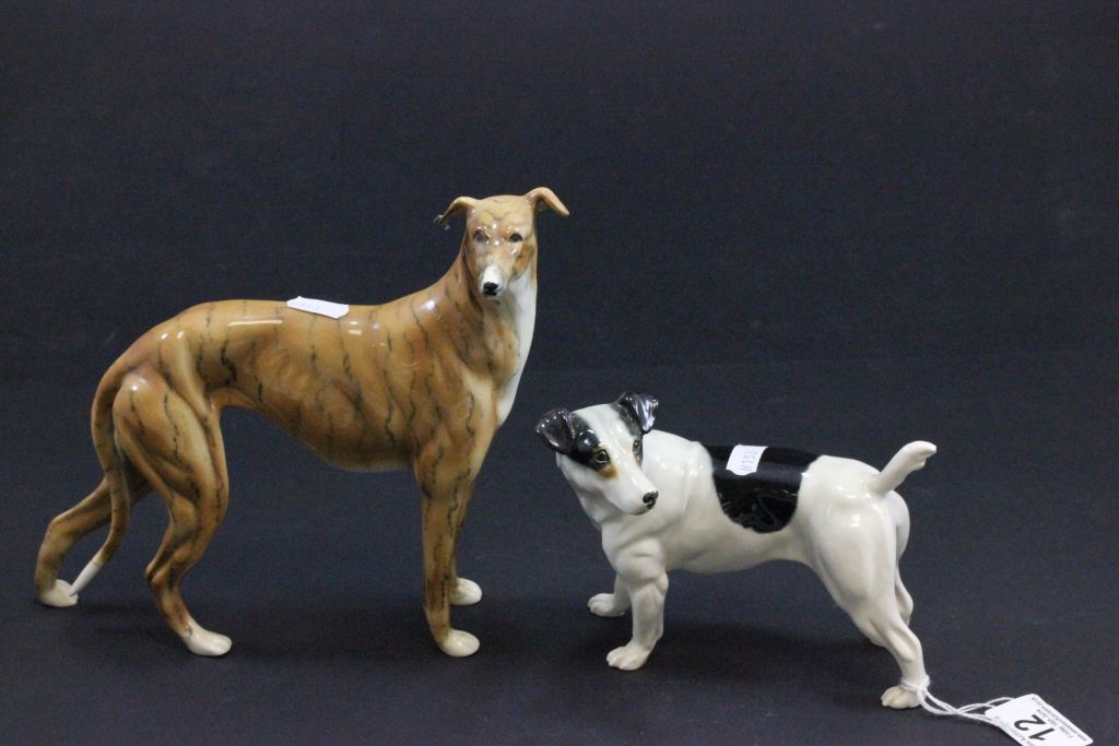 Two ceramic models of dogs, a Jack Russell & a Lurcher