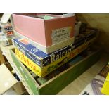 Group of vintage toys and games to include unboxed playworn diecast vehicles, Ratrace board game,