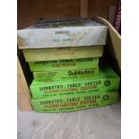 Five boxes of soccer Subbuteo and one Subbuteo cricket table set