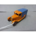 1930s Hornby Series diecast Delivery Van in orange and blue, some paint loss but gd for age