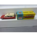 Boxed Corgi 437 Superior Ambulance on Cadillac Chassis with paint chips, gd box