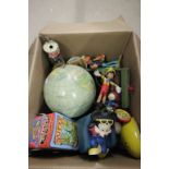 A mixed selection to include Walt Disney and Popeye figures, Tom and Jerry kaleidoscope, globe