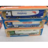 Three boxed 1:50 Tekno haulage trucks to include Gebr. Muys bv Fishical Distribution, Heiploeg and