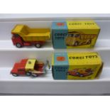 Two boxed Corgi diecast vehicles featuring 458 ERF Model 64G Earth Dumper and 417 Land Rover