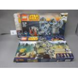 Two boxed Lego Star Wars sets to include 75043 AT-AP with bags 2, 3, 4, 5 all sealed but no bag 1