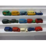 15 Dinky commercial vehicles with various decals including both original and later added versions to