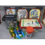 Group of retro 80s and 90s toys to include 2 x boxed Transformers picture sets, 2 x Playmates