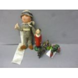 Selection to include Lupino Lane doll, Olive Oyl money box, clockwork metal tricycle and metal horse