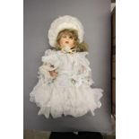 Armand Marseille Germany bisque headed composition doll with teeth & sleeping blue eyes, marked