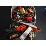 Collection of mixed play worn diecast vehicles to include Corgi, Matchbox etc in two shoeboxes