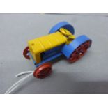 1930s Hornby Series diecast Farm Tractor in yellow, blue & red, good condition