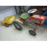 Triang sit-on tin plate & plastic tractor with trailer, some rusting