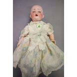 Porzellanfabrik Burggrub Germany bisque headed jointed composition doll with blue sleeping eyes,