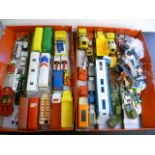 Five trays of playworn and carded Diecast model vehicles to include; Lesney, Majorette, Matchbox