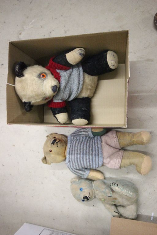 Three Chad Valley bears to include scarce blue 'cubby' bear made for Chilprufe with label to leg c