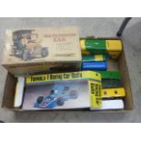 Boxed SH Japan battery operated tin plate Old Fashioned Car plus a quantity of diecast model buses