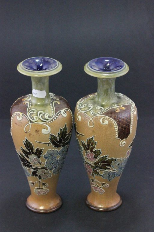 Pair of 19th Century Doulton Slaters Pattern vases with floral decoration