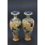 Pair of 19th Century Doulton Slaters Pattern vases with floral decoration
