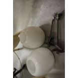 Pair of vintage white glass & metal ceiling lights