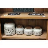 Four Hornsea Tea/Coffee storage jars with wooden lids in Cornrose pattern