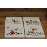 Set of Four Pilkington Wall Tiles, each handpainted with individual Fox Hunting Scenes