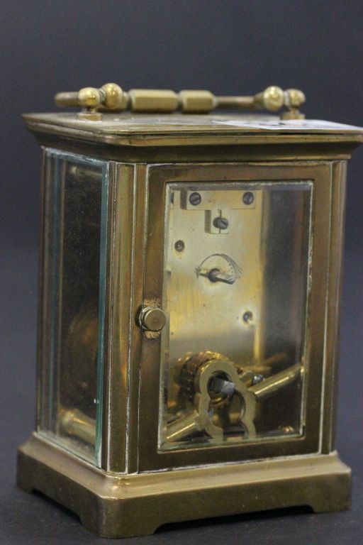 Vintage brass cased carriage clock, with enamel dial and key - Image 2 of 2