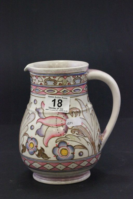 Charlotte Rhead Burleigh Ware tube lined jug marked T.L 76 to base