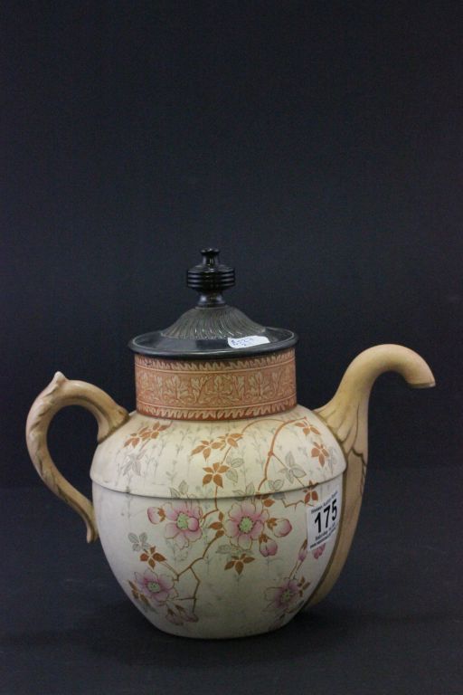 19C Doulton Burslem Royles patent self-pouring teapot with blush Ivory floral decoration