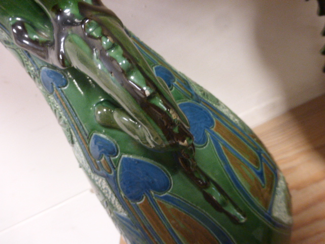 Pair of Brannam Barum vases RD 44561 with Fish design and Dragon handles - Image 7 of 8