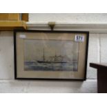 Frank Watson Wood (1862-1953) watercolour of steam ship signed and dated 1902