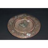 Newlyn style copper charger decorated with sailing ship