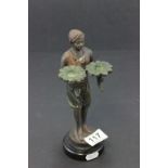 Bronze figure of a turbaned man carrying water lillies signed Bergmann