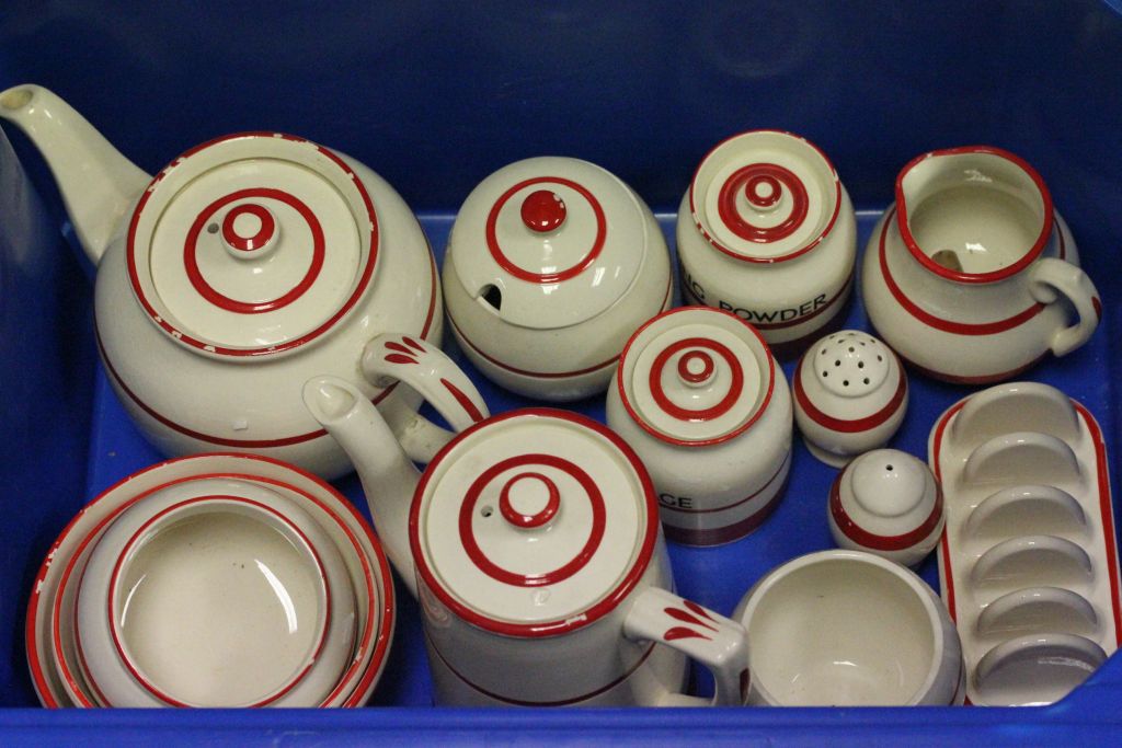Collection of Kleen Kitchen Ware ceramics in red & white pattern to include; toast rack, teapot, - Image 2 of 2