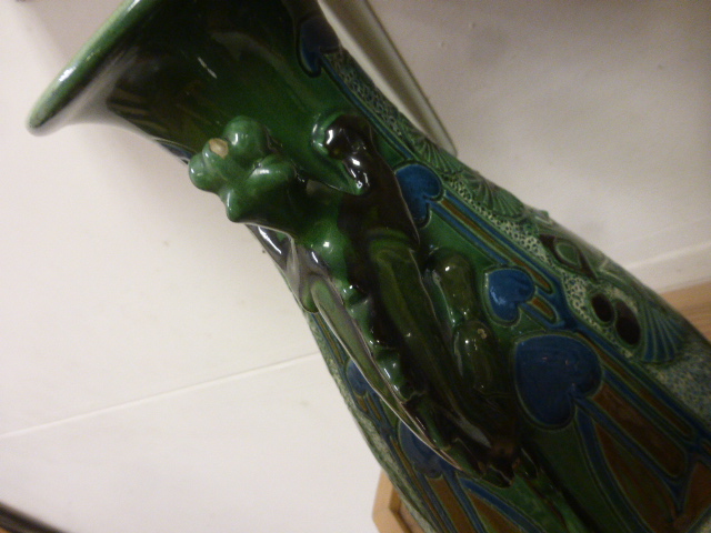 Pair of Brannam Barum vases RD 44561 with Fish design and Dragon handles - Image 8 of 8