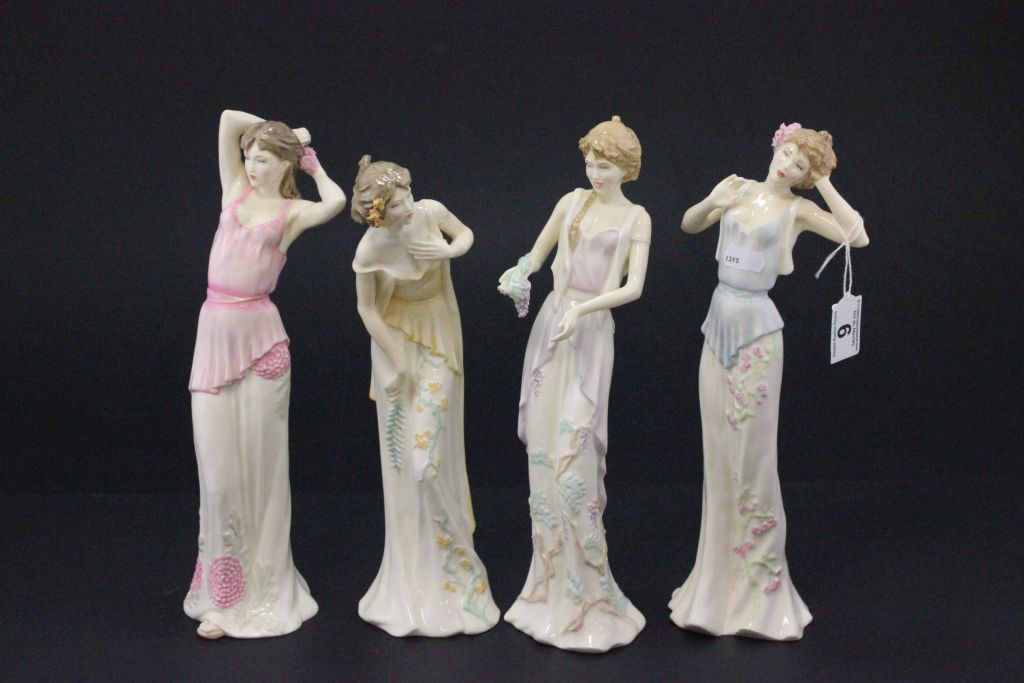 Four Royal Doulton Impressions figurines to include; Secret Thoughts, Daybreak, Summer Blooms, Sweet