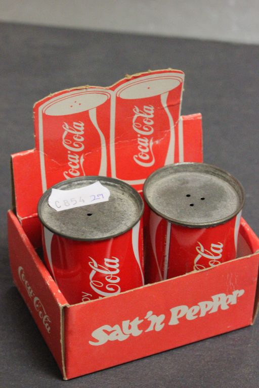 Novelty Cruet Set formed as 2 Coca Cola Tins in original packaging