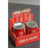 Novelty Cruet Set formed as 2 Coca Cola Tins in original packaging