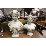 Two cast marble effect female busts