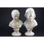 Pair of painted plaster busts depicting a boy & girl