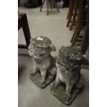 Pair of stone Chinese Shishi Foo Dogs garden ornaments