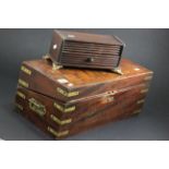 Brass bound writing slope & an oak writing box on brass paw feet