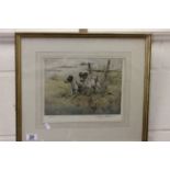 Framed & glazed Ltd Edition print of a pair of Terriers, signed in margin by the artist